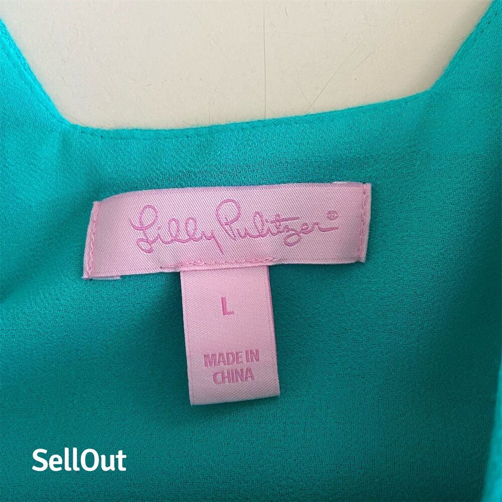 Lilly Pulitzer Owen Swing Dress Women's L Green Sleeveless V-Neck Summer - Picture 2 of 4